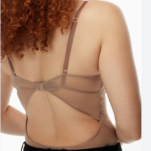 Babaton Aritzia Encore Lace Bustier Body Suit in Dark Sand Brown - Picture 2 of 7